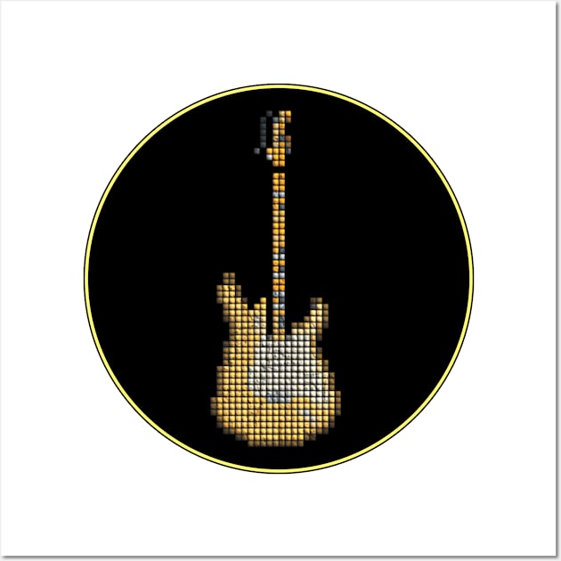 Tiled Pixel 1968 Woodstock Guitar in a Black Circle Wall Art by gkillerb